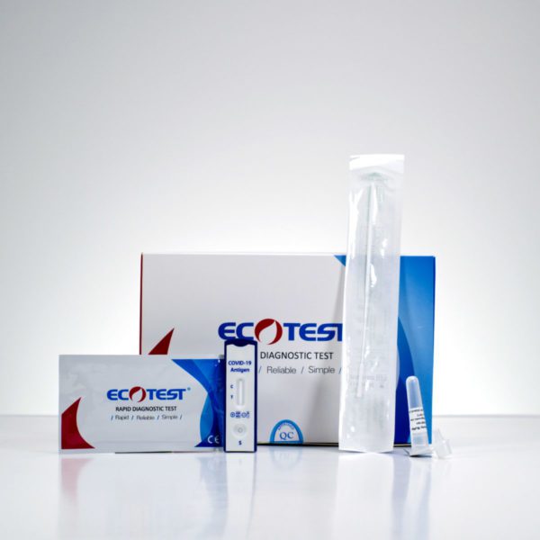 Contenu de l'emballage des tests antigéniques rapides EcoTest