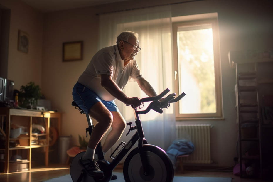 Senior doing physical exercise at home