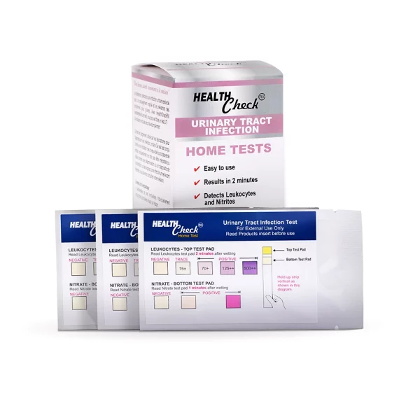 boîte de trois bandelettes de test d'infection des voies urinaires (IVU)