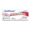 SwiftSwab COVID test - a white box with a red and blue design